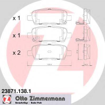 Комплект гальмівних колодок, дискове гальмо ZIMMERMANN 23871.138.1