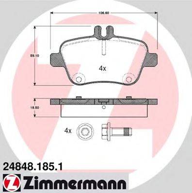 Комплект гальмівних колодок, дискове гальмо ZIMMERMANN 24848.185.1