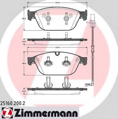 Комплект гальмівних колодок, дискове гальмо ZIMMERMANN 25160.200.2